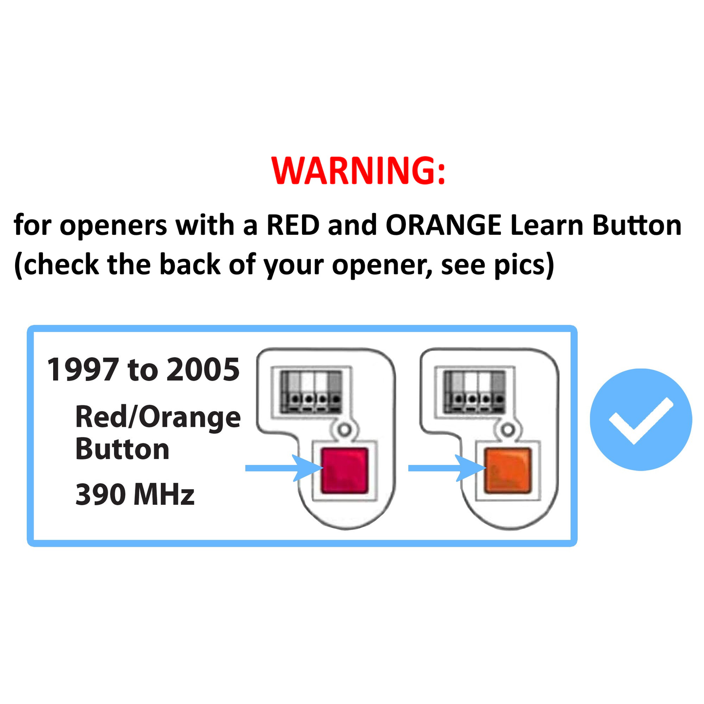 sears craftsman garage door opener remote 139 53681b hbw1255 liftmaster 971lm 973lm chamberlain 950cb 953cb orange red learn button 390mhz