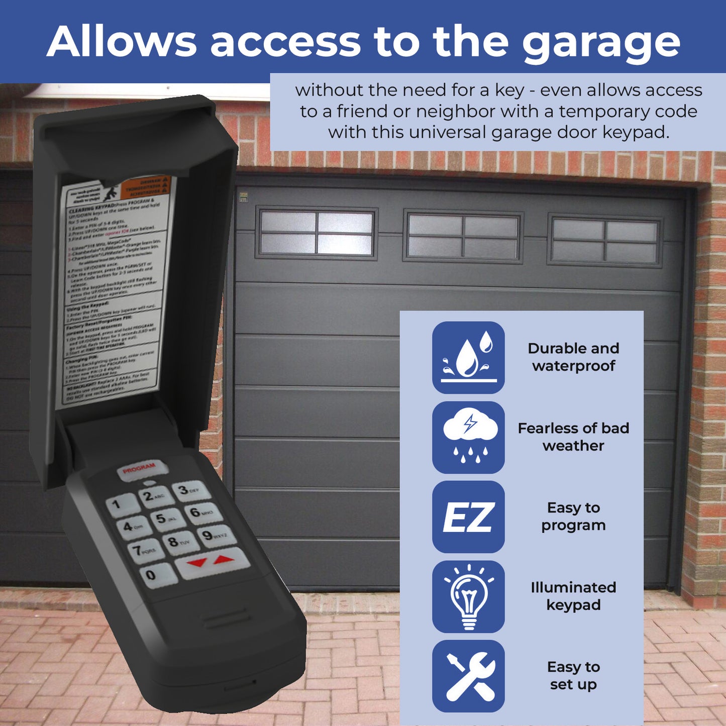 GUK-R Wireless Universal Garage Door Opener Keypad, Compatible with All Genie Intellicode, Overhead Door CodeDodger and DIP Switch Garage Door Openers, LiftMaster, Chamberlain, Craftsman and more