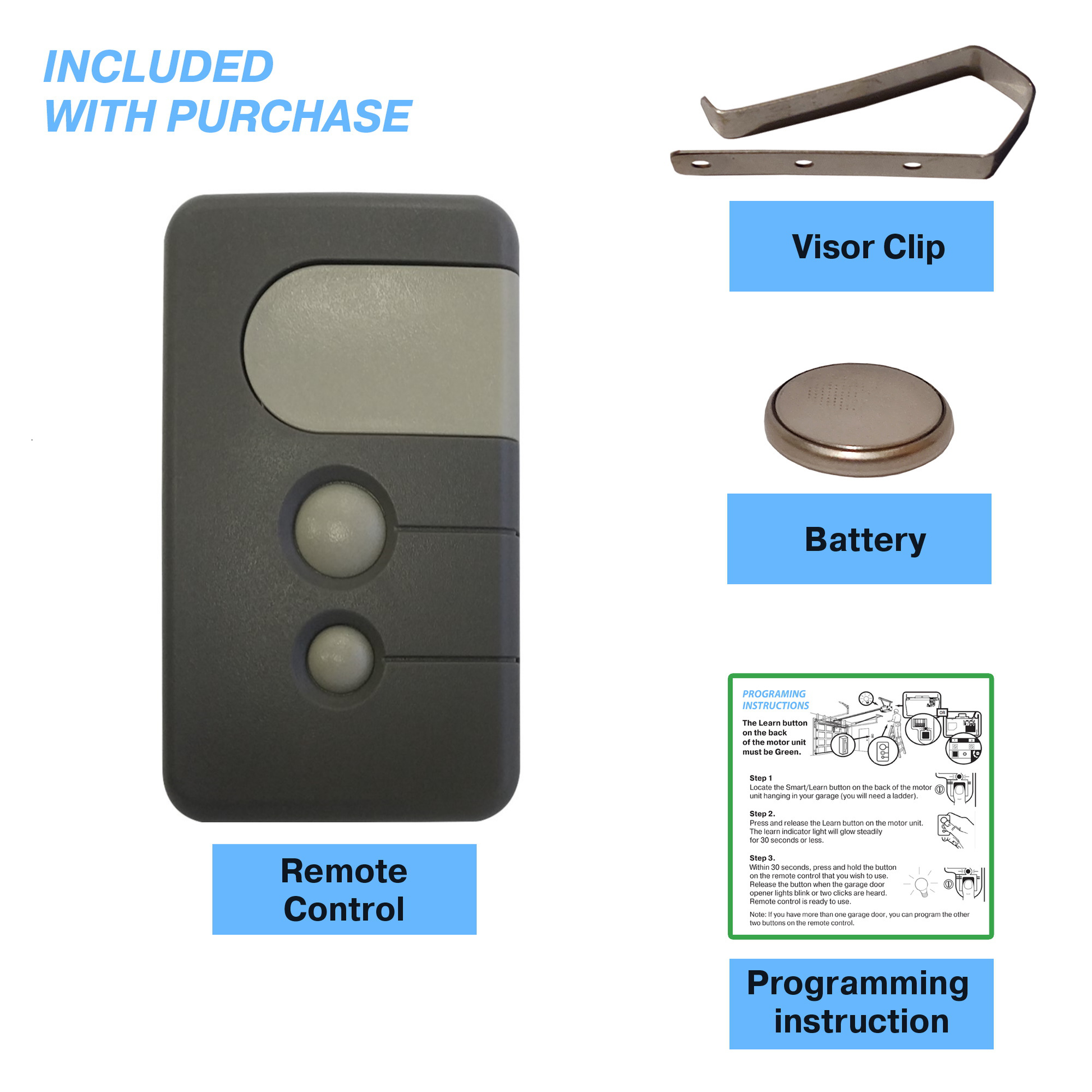 Sears Craftsman Garage Door Opener Remote 139.53879 139.53859 K1026 HBW1136 1A5247 LiftMaster 81LM 82LM 83LM Chamberlain 850CB 853CB 856CB Green Learn Button 390MHz (2 pcs) - Carmator