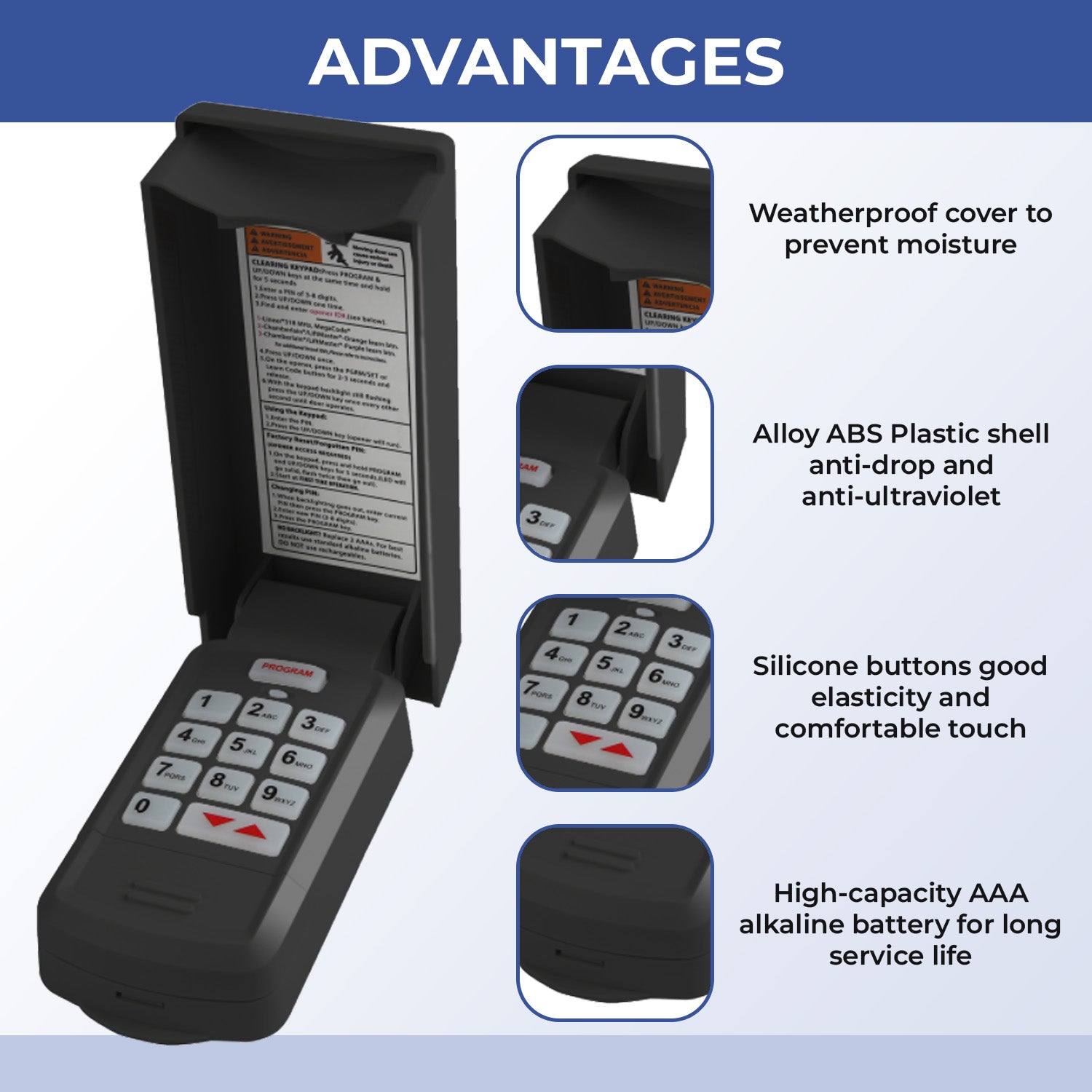 GK-R Garage Door Opener Keypad, Replacement for All Genie Intellicode and Overhead Door CodeDodger technology, Compatible 37332R, GK-BX, OKP-BX, GWKP, GWK-IC, ACSDG, ACSDA1, ACSD1G, B8QACSDA etc